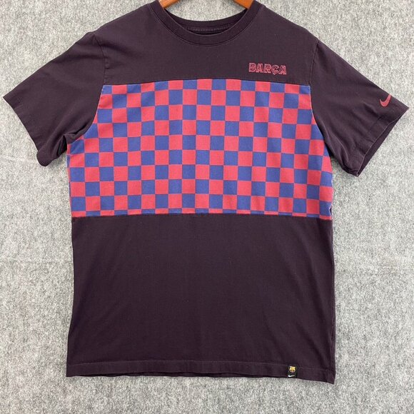 Nike FC Barcelona T Shirt Mens L Travel Crest‎ 19/20 Burgundy Checkerboard Tee - Picture 1 of 9